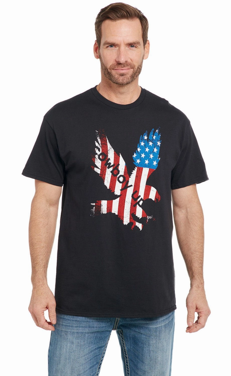 Trendy Design Versatile Trend Cowboy Up Mens Patriotic Eagle Black 100% Cotton S/S T-Shirt