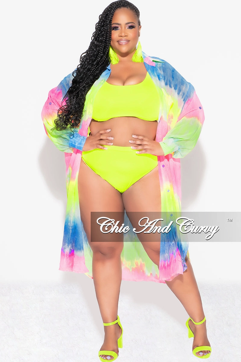 Anti Pilling Fabric Final Sale Plus Size Sheer Button Up Collar Tunic Dress in Multi Color Print