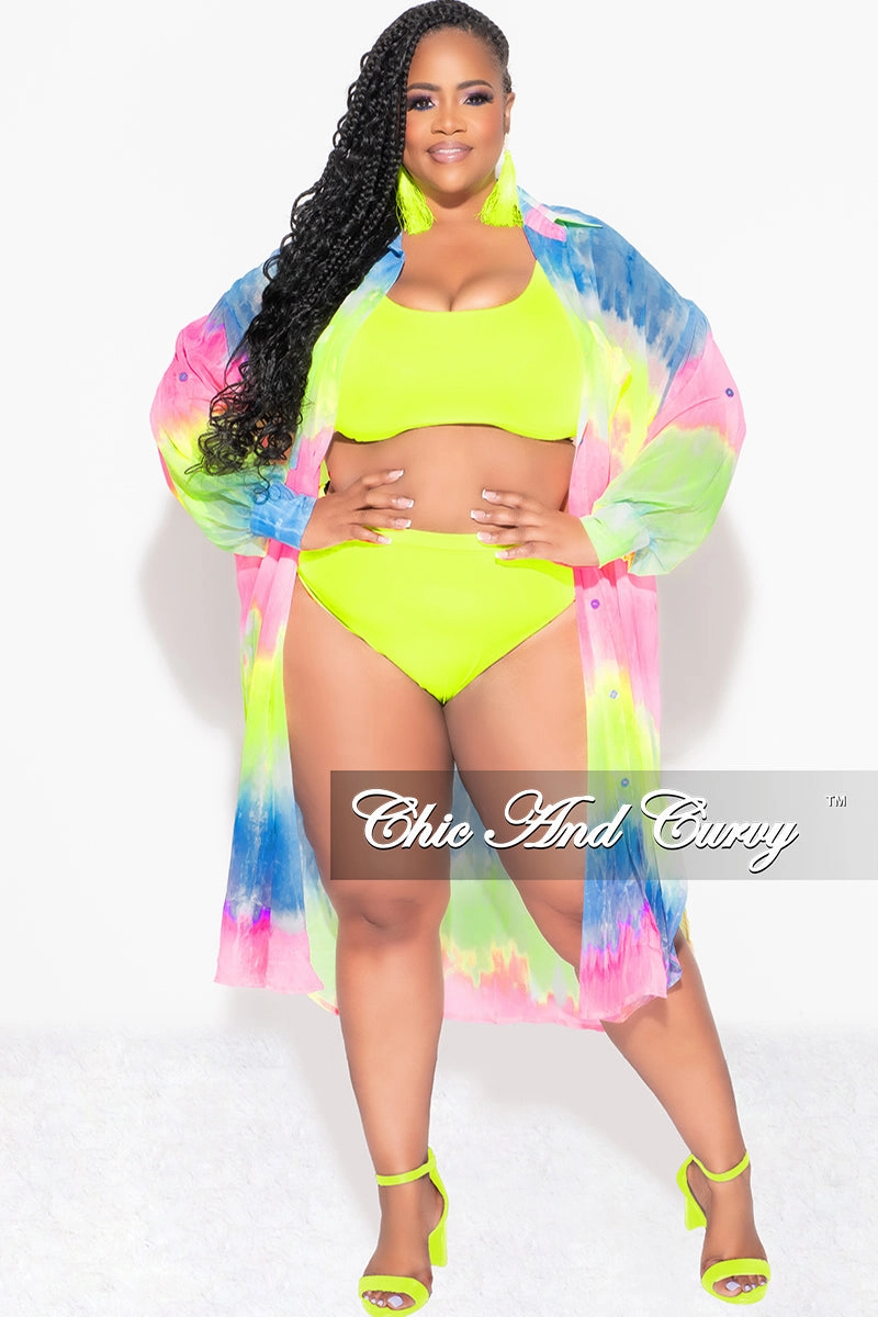 Final Sale Plus Size Sheer Button Up Collar Tunic Dress in Multi Color Print Durable Twill Full Comfort