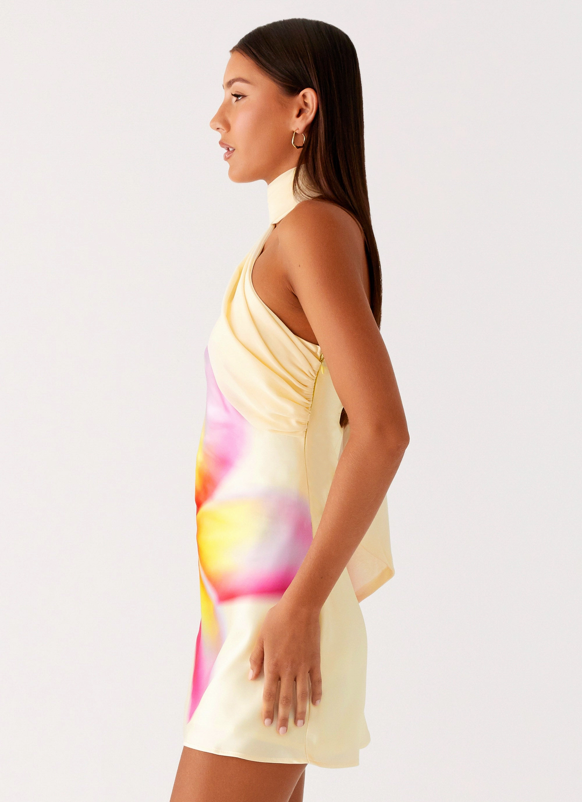 Comfy Look Isa Scarf Satin Mini Dress - Frangipani Yellow Stylish Finish Flexible Motion