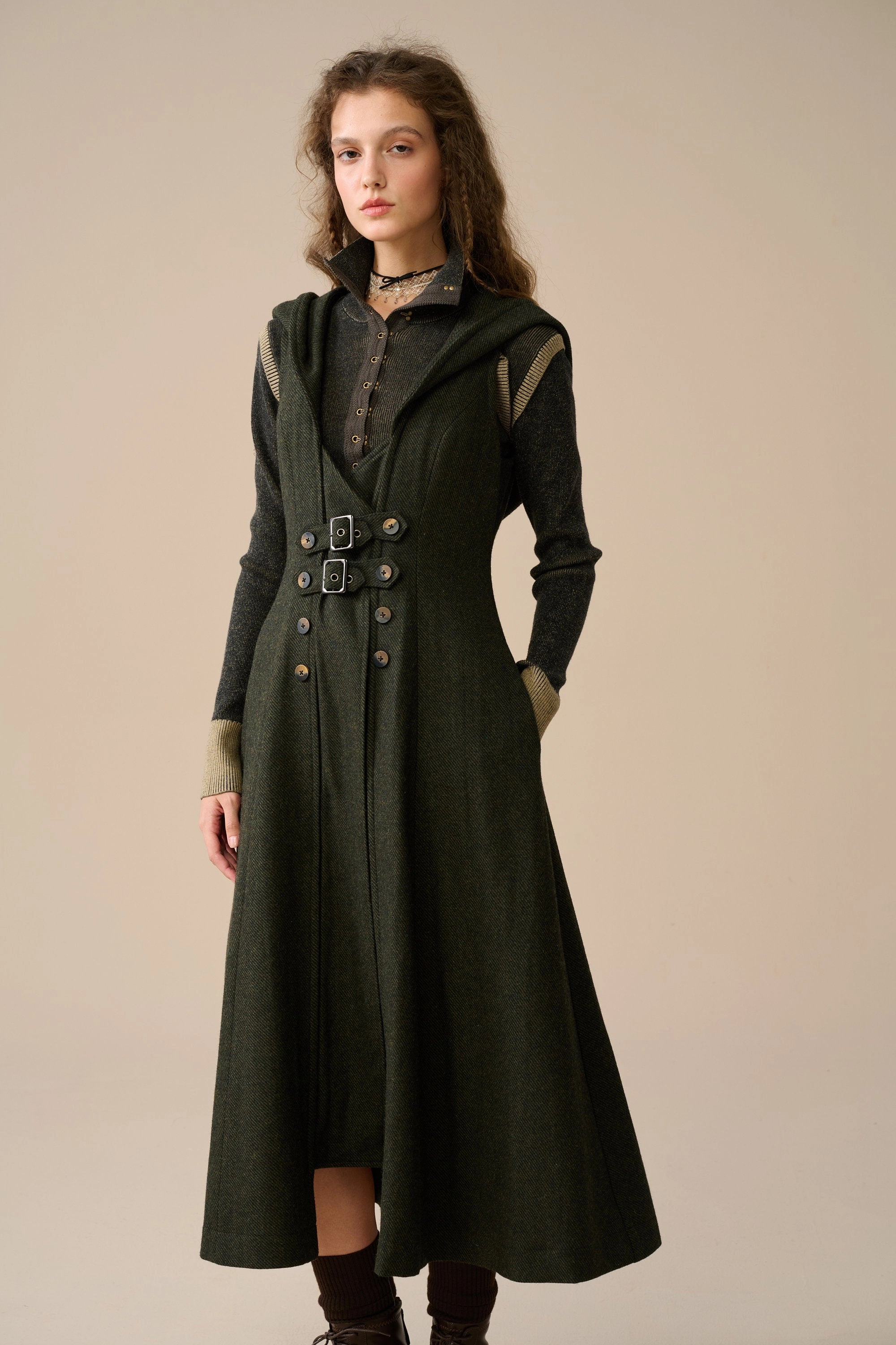 Patricia 21| hooded corset wool dress NonIrritatingSeams Zero Waste Manufacturing