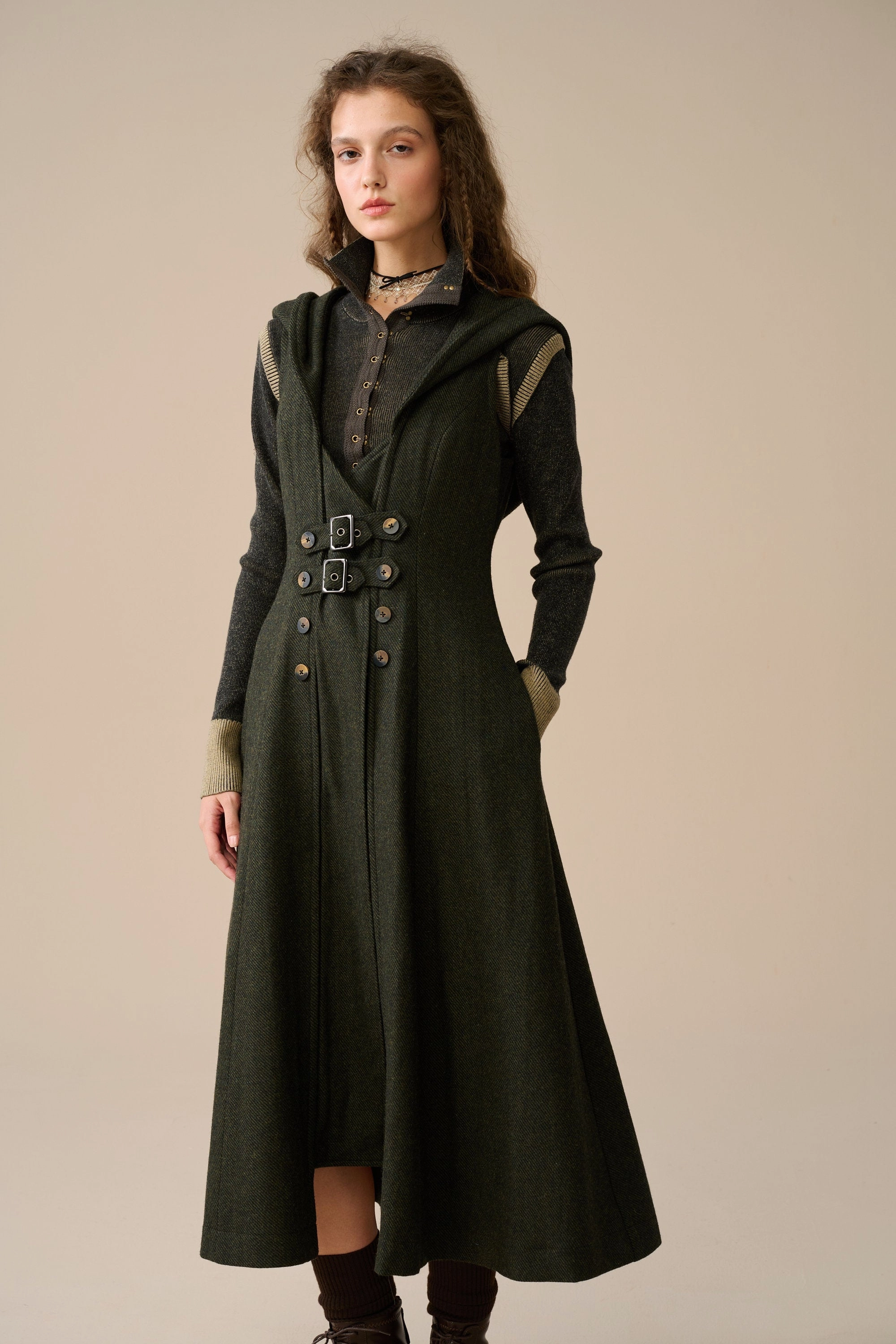 Easy Care Fabric Patricia 21| hooded corset wool dress