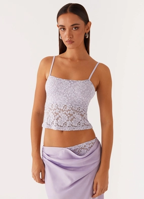 Nancy Lace Top - Lilac Snag Free Fabric RibbedNeckline