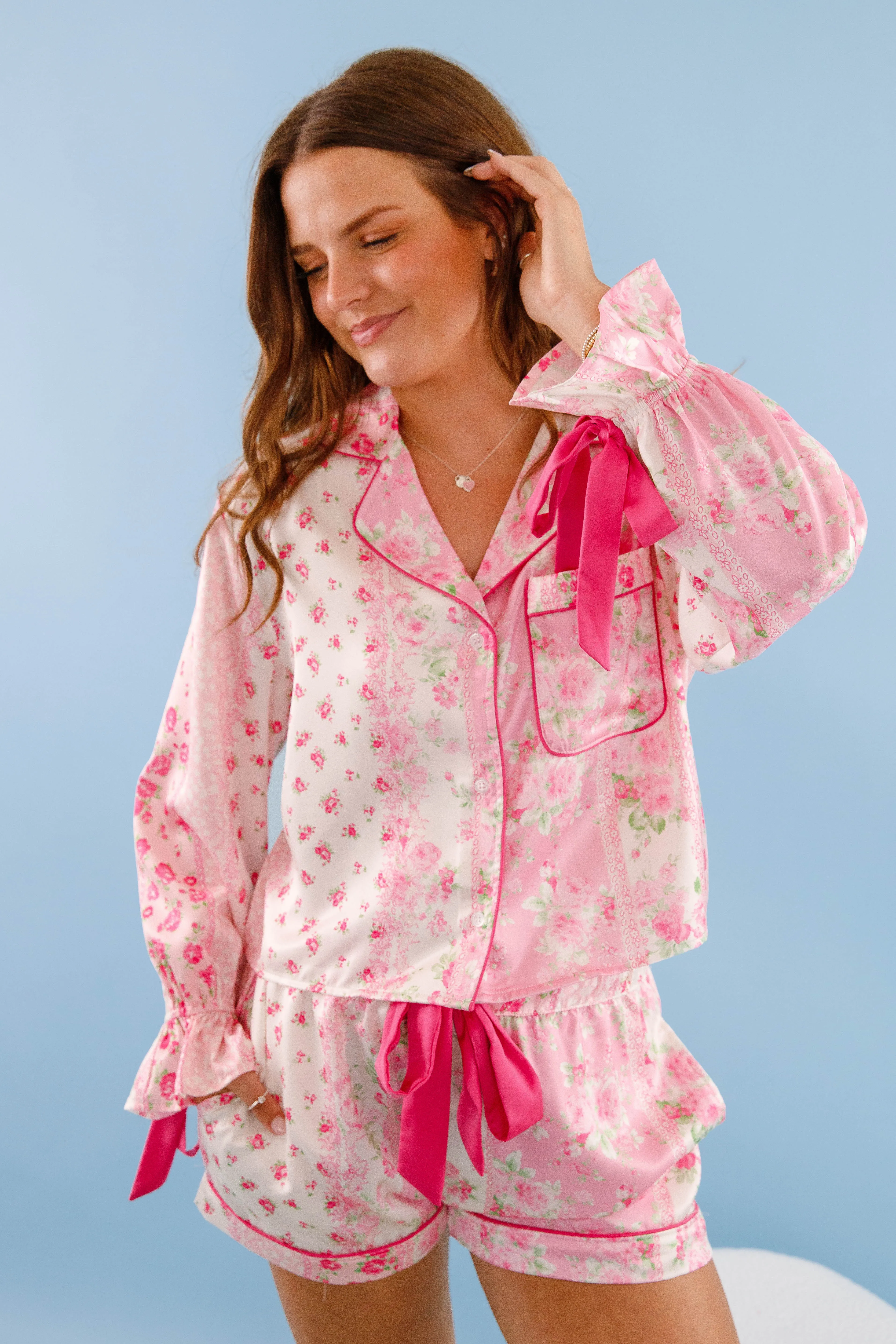 Rose Garden Dreaming Pajama Top Self Fabric Tie