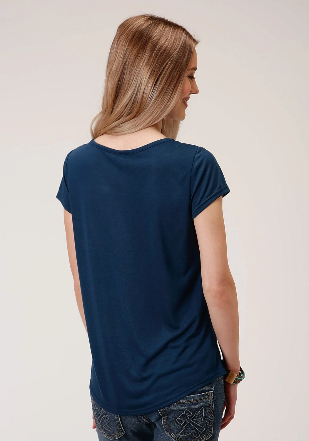 Roper Womens Navy Poly/Rayon Boyfriend Crew S/S T-Shirt Layered Design