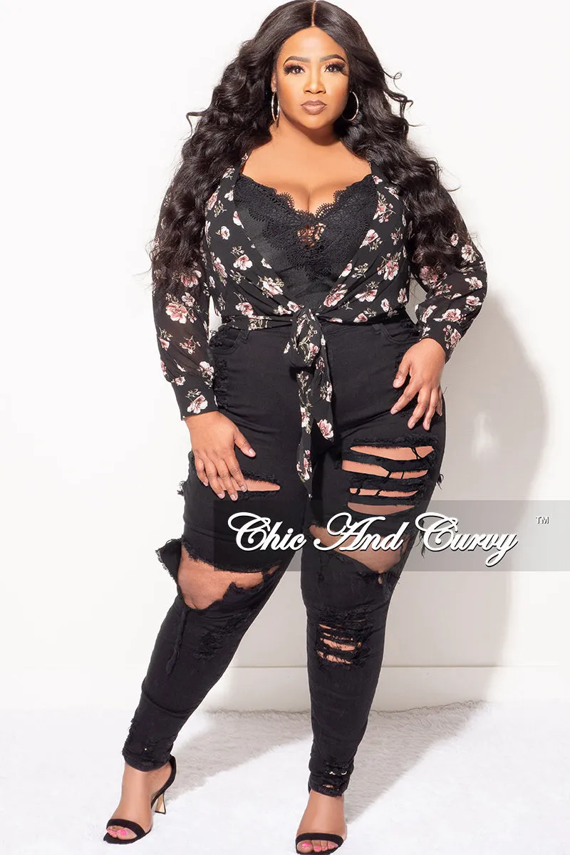 Final Sale Plus Size Chiffon Top in Black Floral Print Love Layering Comfort All Season
