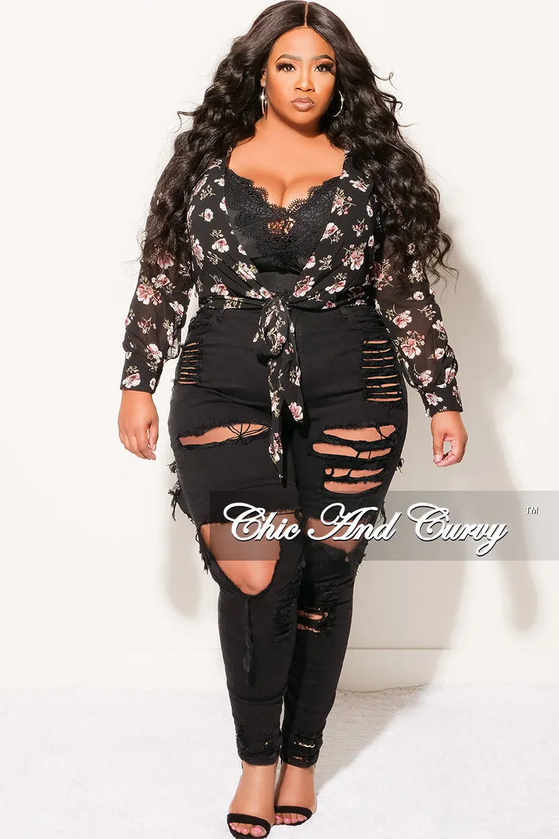 Final Sale Plus Size Chiffon Top in Black Floral Print Love Daily Comfort Fit