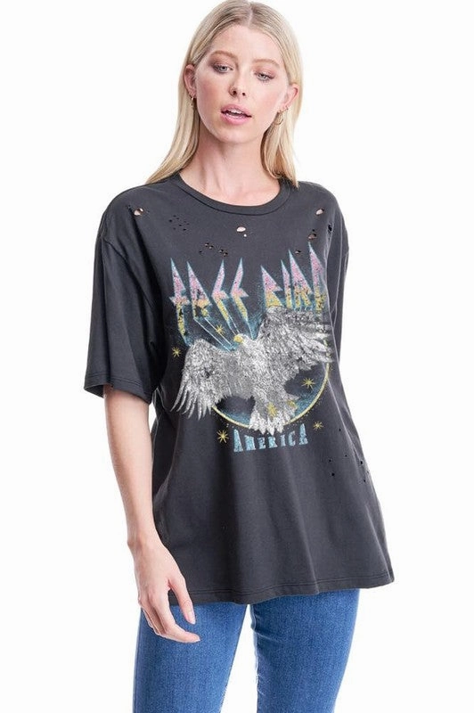Free Bird America Eagle Graphic Tee StretchableKnit AbrasionResistant