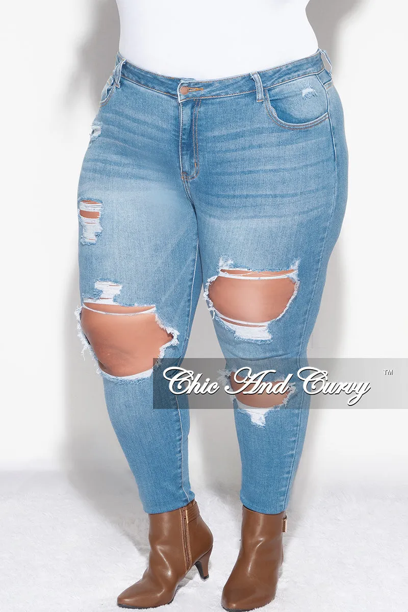 Final Sale Plus Size Distressed Jeans in Denim SmoothZipClosure