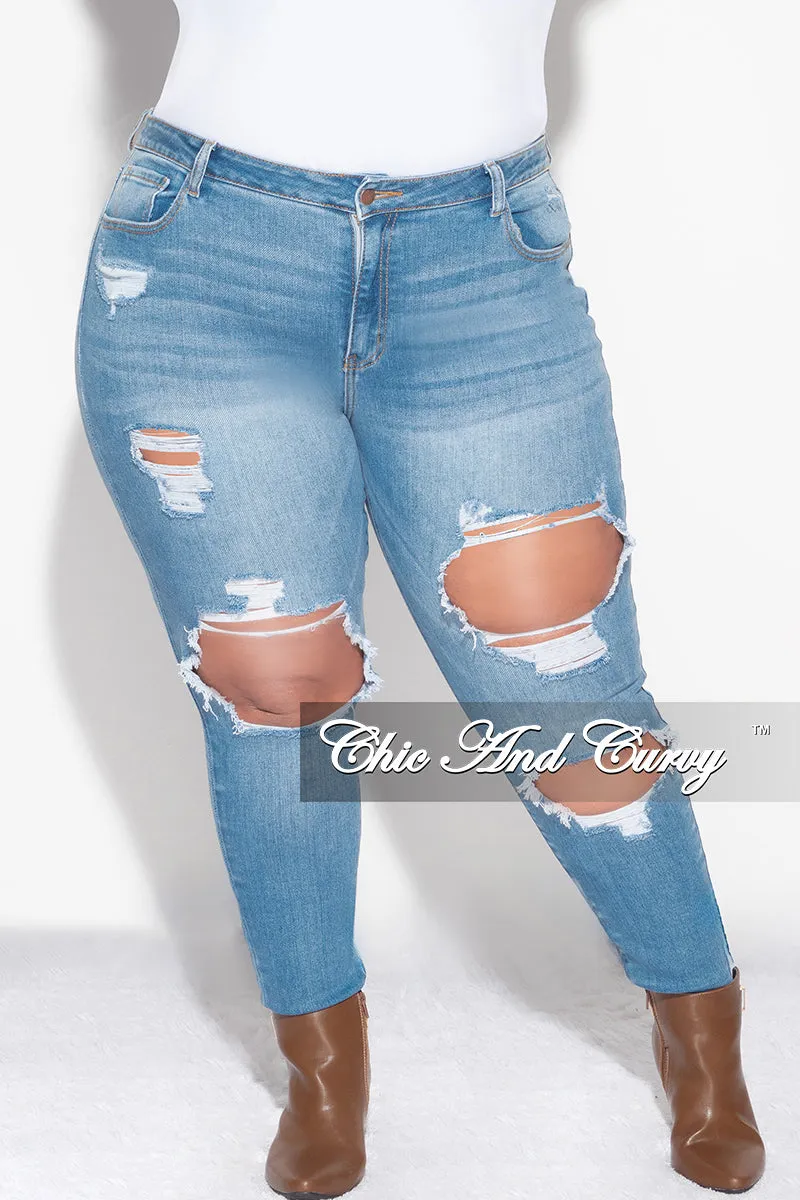 Utility pocket Modern Fit Final Sale Plus Size Distressed Jeans in Denim