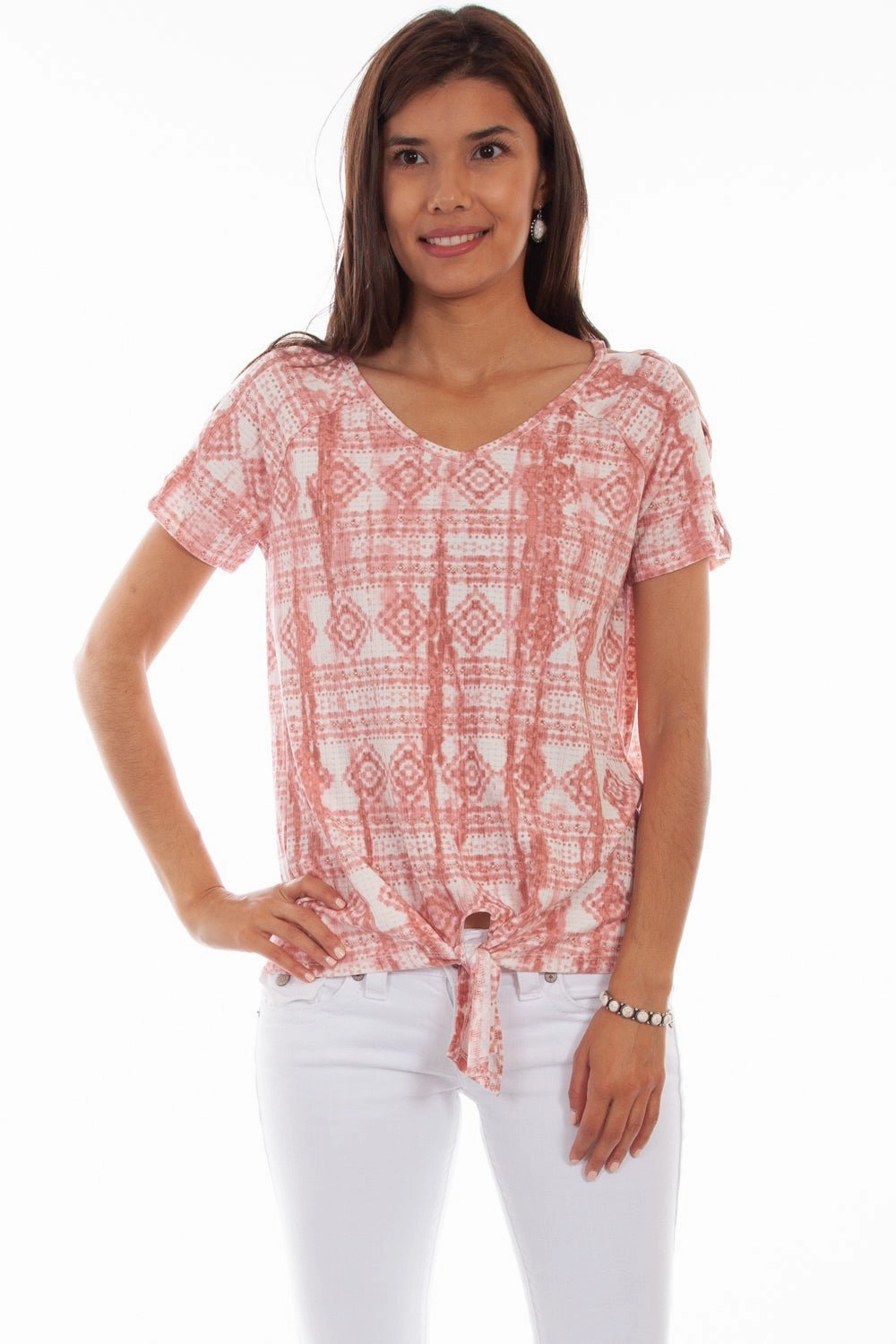 Scully Womens Rose Polyester Lattice S/S Blouse Flexible Knit