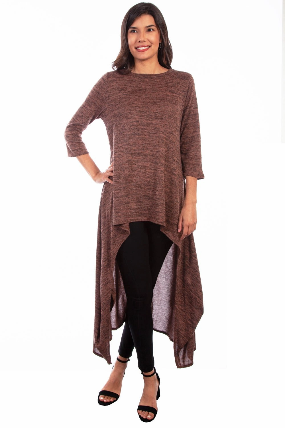 Athleisure Trend Trendy Look Scully Womens Mocha Polyester Drape S/S Tunic