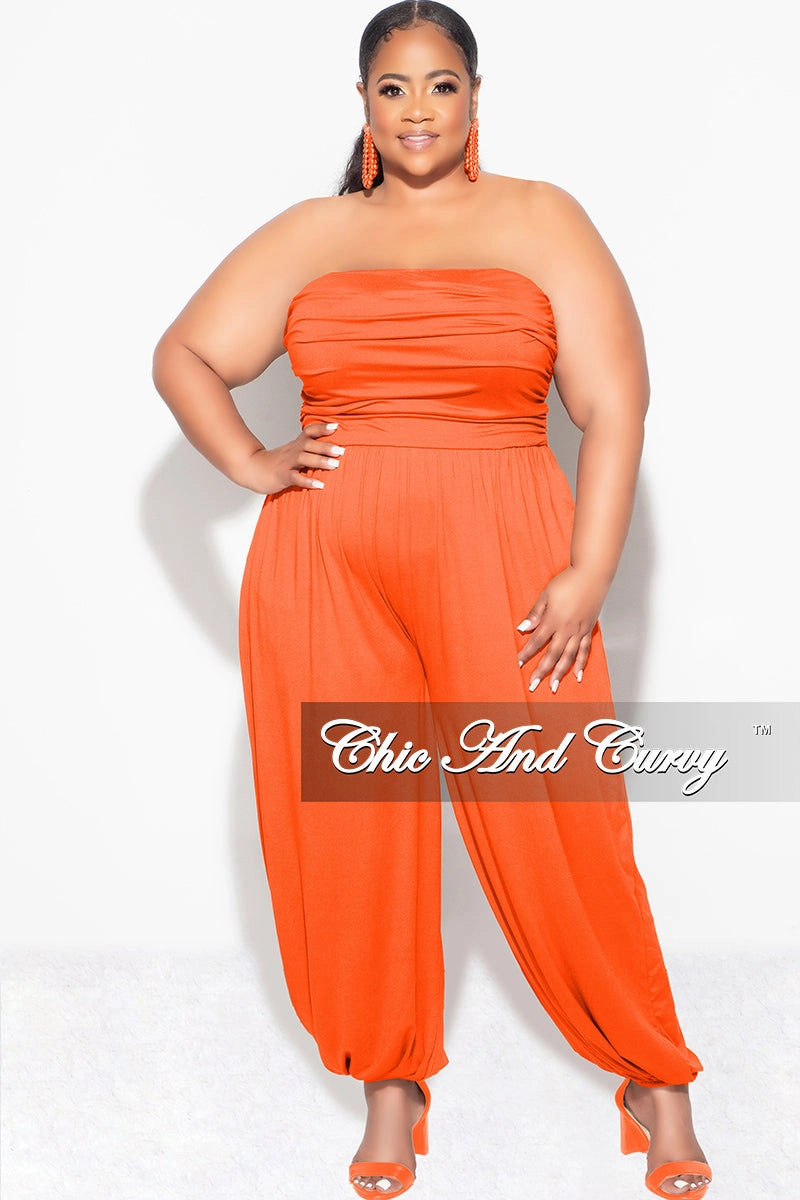 MoistureWickingFabric Final Sale Plus Size Strapless Jumpsuit in Orange
