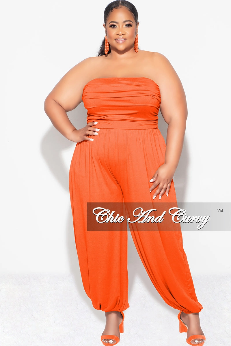 Final Sale Plus Size Strapless Jumpsuit in Orange Minimal Bulk