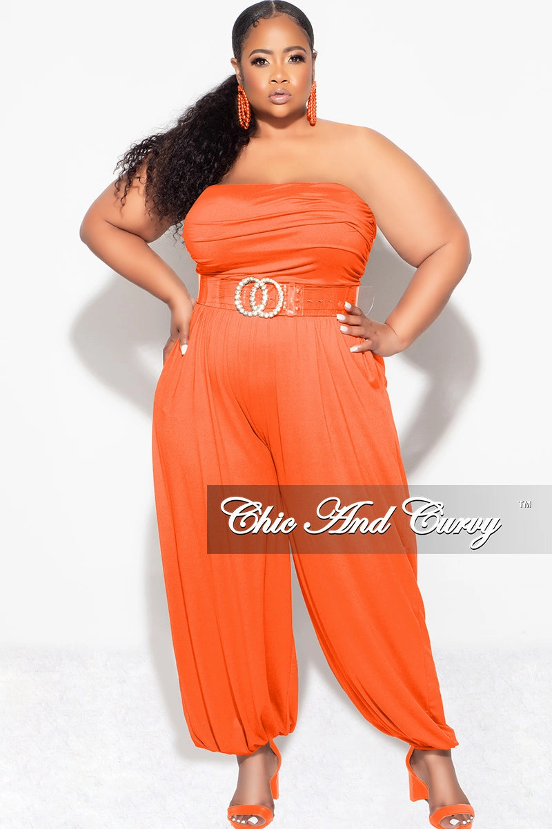 Final Sale Plus Size Strapless Jumpsuit in Orange Core Basic Flex Fit