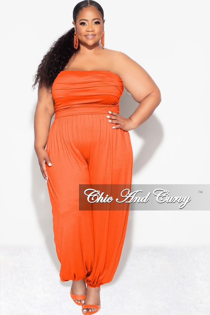 Final Sale Plus Size Strapless Jumpsuit in Orange Timeless Utility