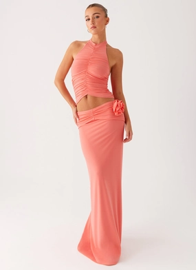 Stretchable Waist Rolled Hem Jayce Maxi Skirt - Salmon