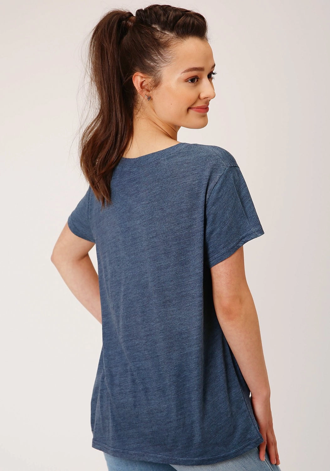 Unstructured Shoulder Roper Womens Cactus Crew Navy Poly/Rayon S/S T-Shirt