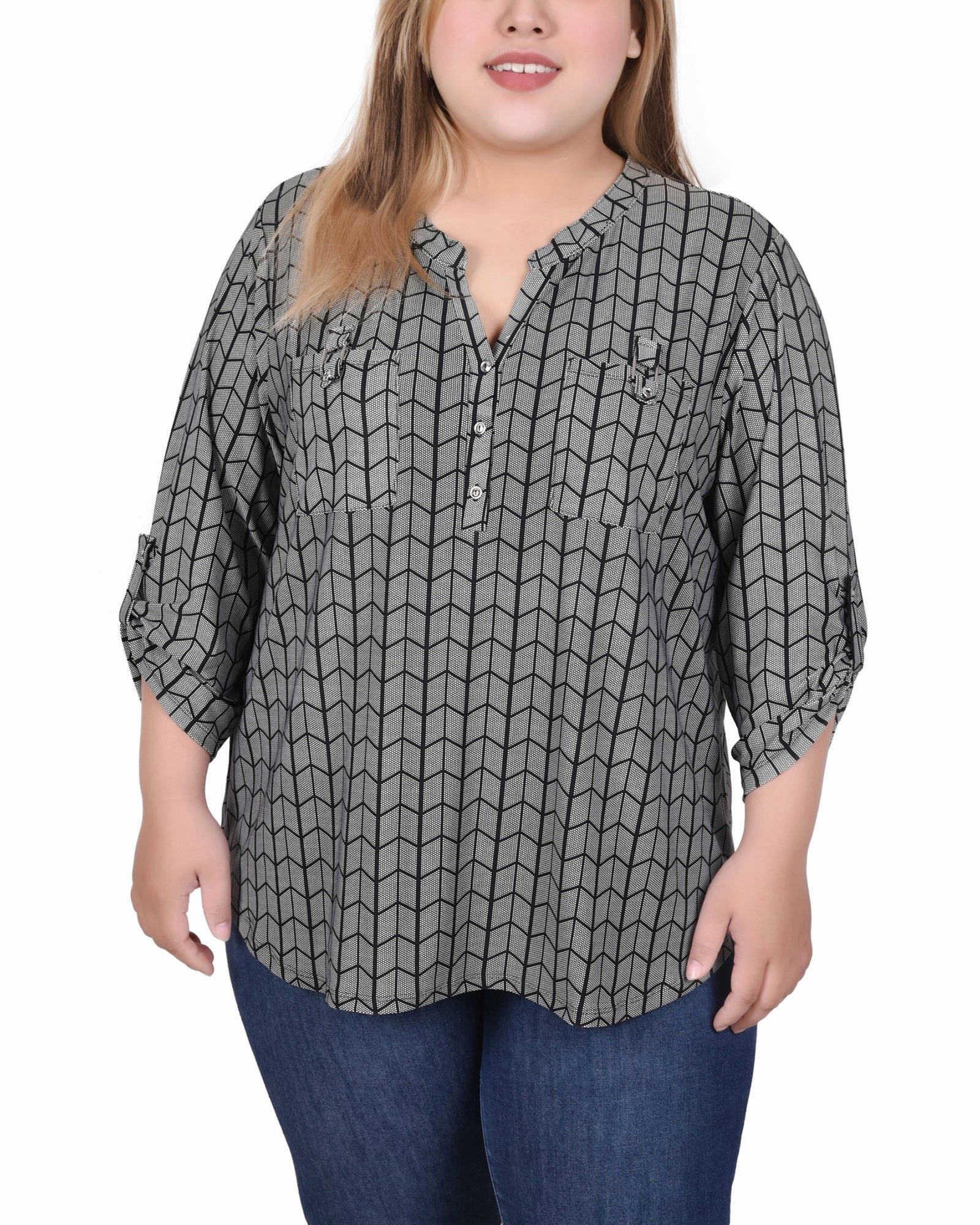 Long Tab-Sleeve Top With Pockets PreWashed