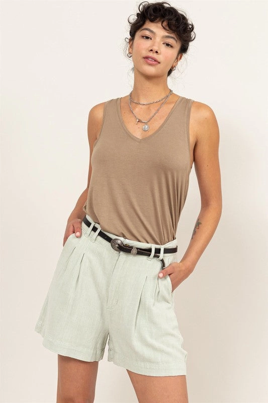 Daisychain V Neck Tank Top Tencel Cotton Hybrid Weave