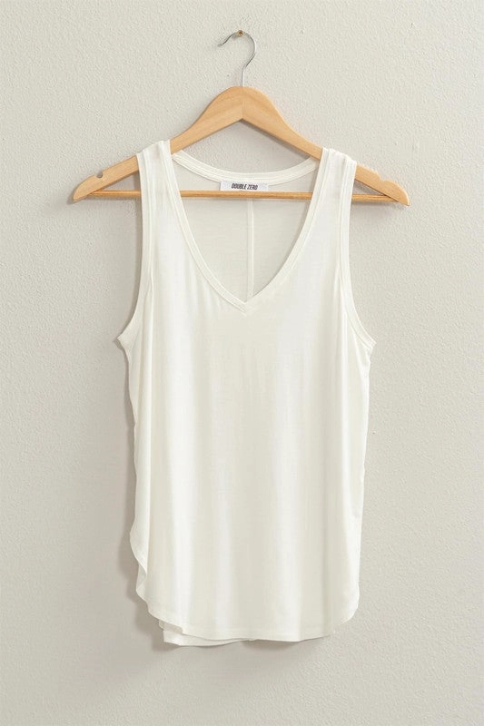 Daisychain V Neck Tank Top Laser Cut Edges Soft Touch Fabric