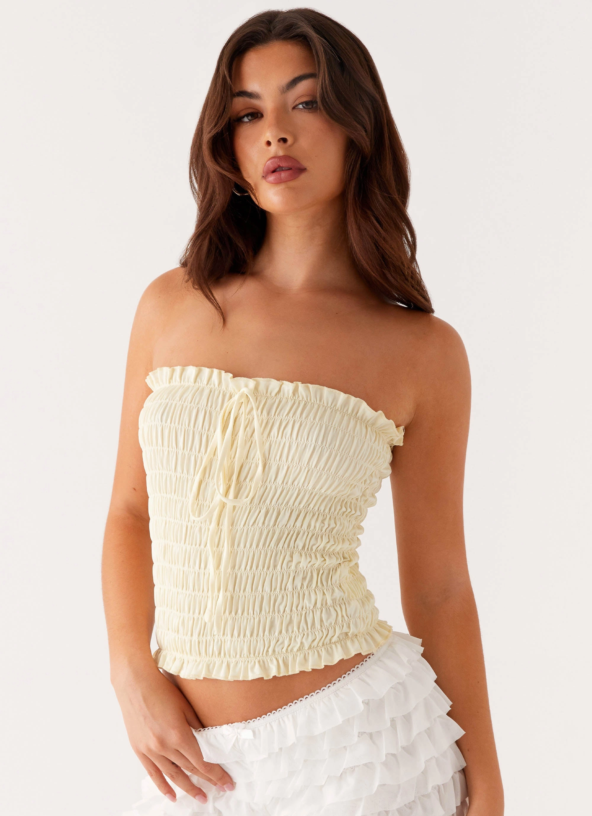 Casual Jacket EcoCertified Textile Cordelia Shirred Tube Top - Lemon