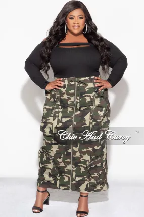Casual Comfort Fit Final Sale Plus Size Cargo Skirt in Camouflage Print