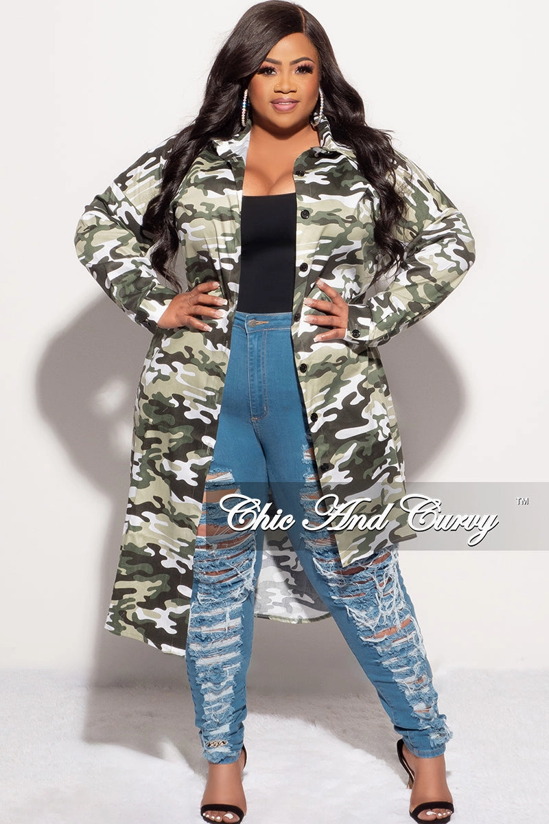 Final Sale Plus Size There's Nothing Like A Sistah Shirt Dress in Green Camouflage Print FlexibleMobility sport chic