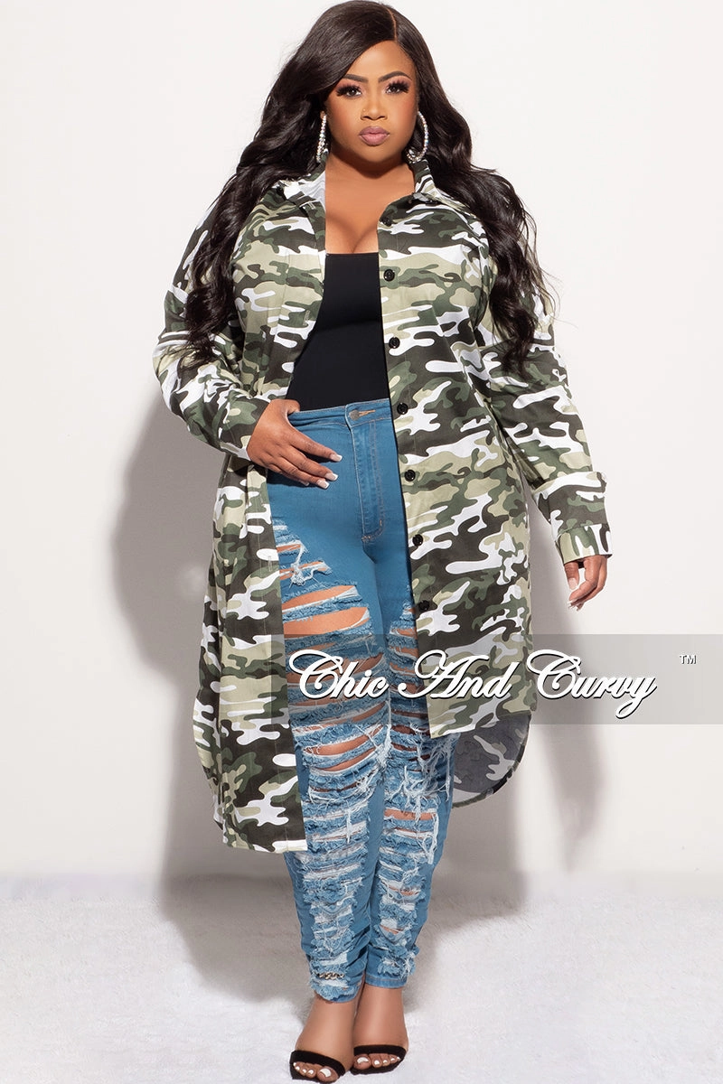 Curved Waistline Final Sale Plus Size There's Nothing Like A Sistah Shirt Dress in Green Camouflage Print