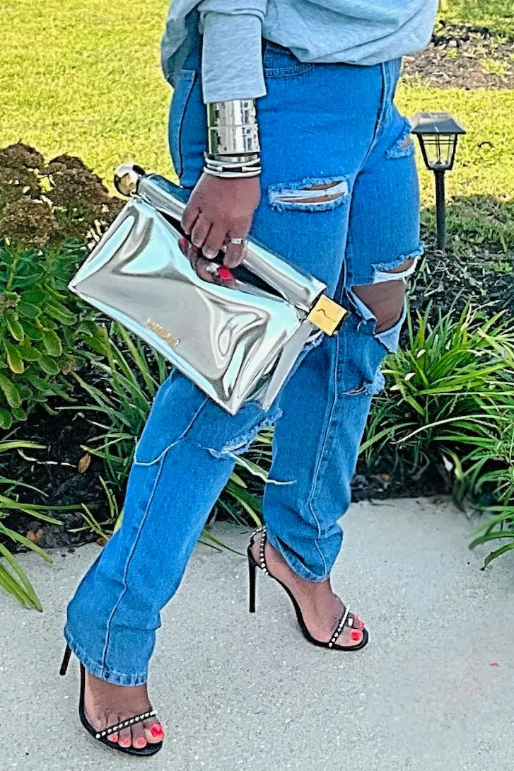 No Gap Waistband Corie Pretty Good Distressed Mom Jeans- Medium Wash