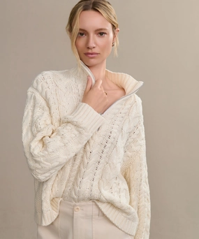 Simple Silhouette City Style Cotton Cable Half Zip