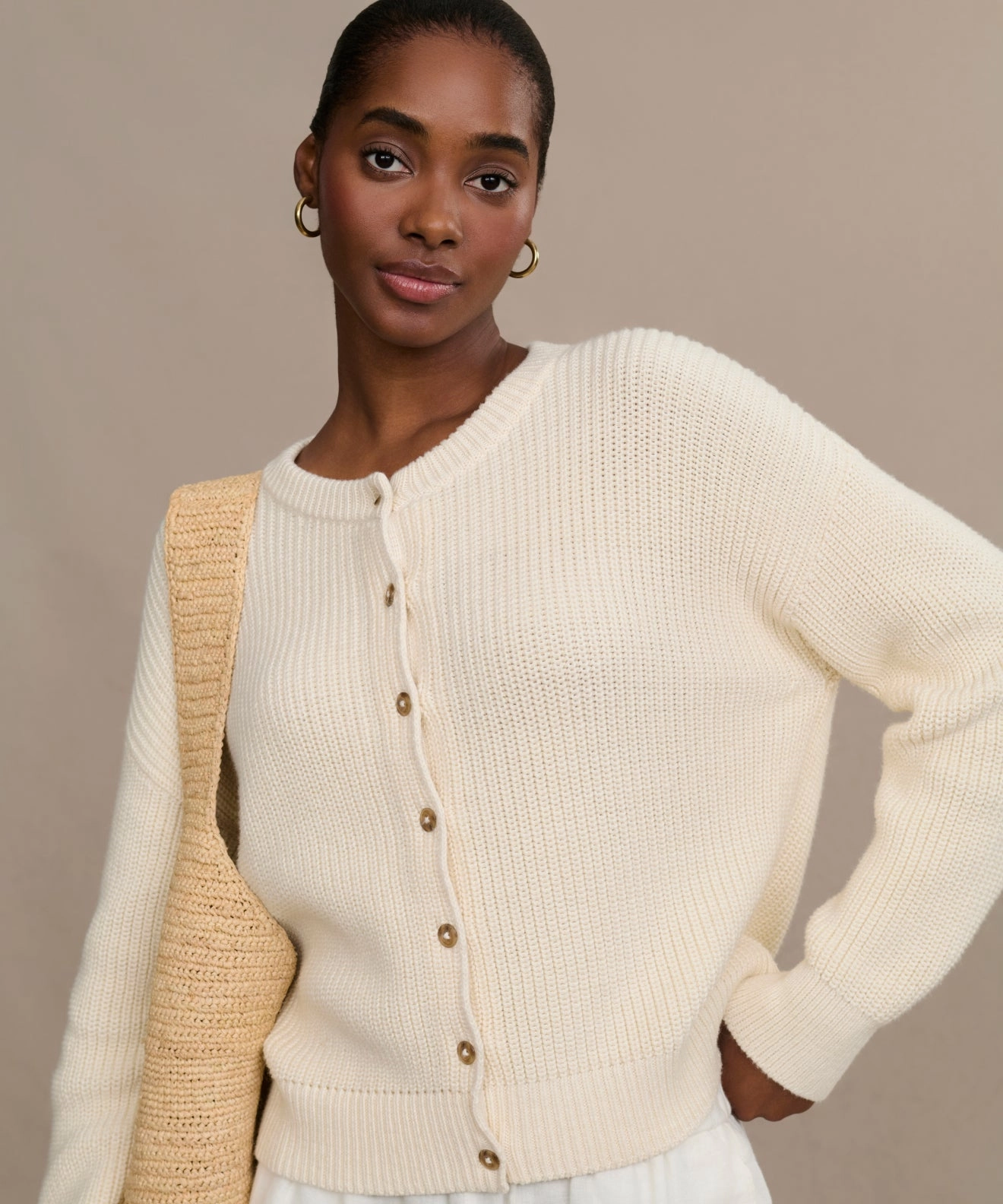 Versatile Casual Look Circular Knit Design Cotton Hayes Crewneck Cardigan