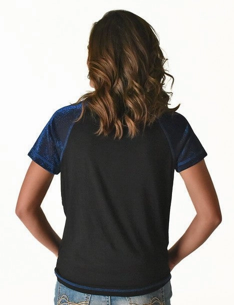 Comfort Wear Cowgirl Tuff Womens Never Give Up Shimmer Blue Nylon S/S T-Shirt