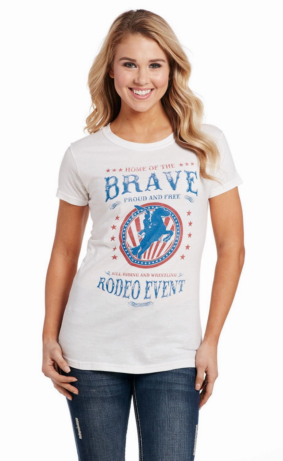 Cowgirl Up Womens Brave Crew Neck White 100% Cotton S/S T-Shirt Non Chafe Seams Abrasion resistant