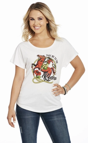 Cowgirl Up Womens Take Me To The Rodeo White 100% Cotton S/S T-Shirt Plus Size