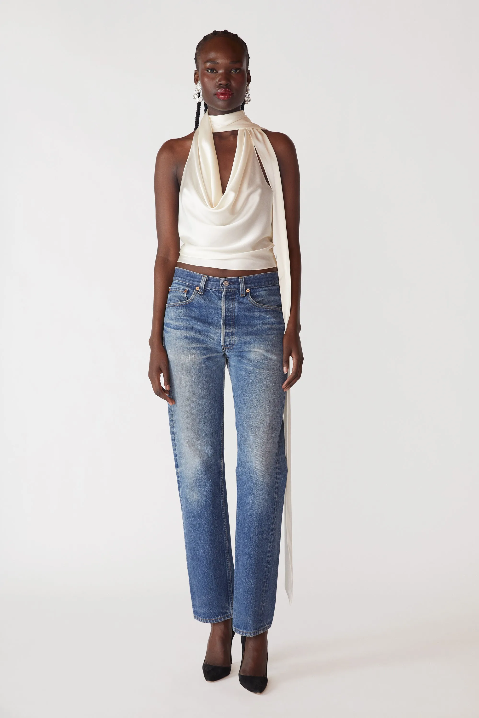 Perfectly Fitted Pose Glow Cowl Neck Halter Top