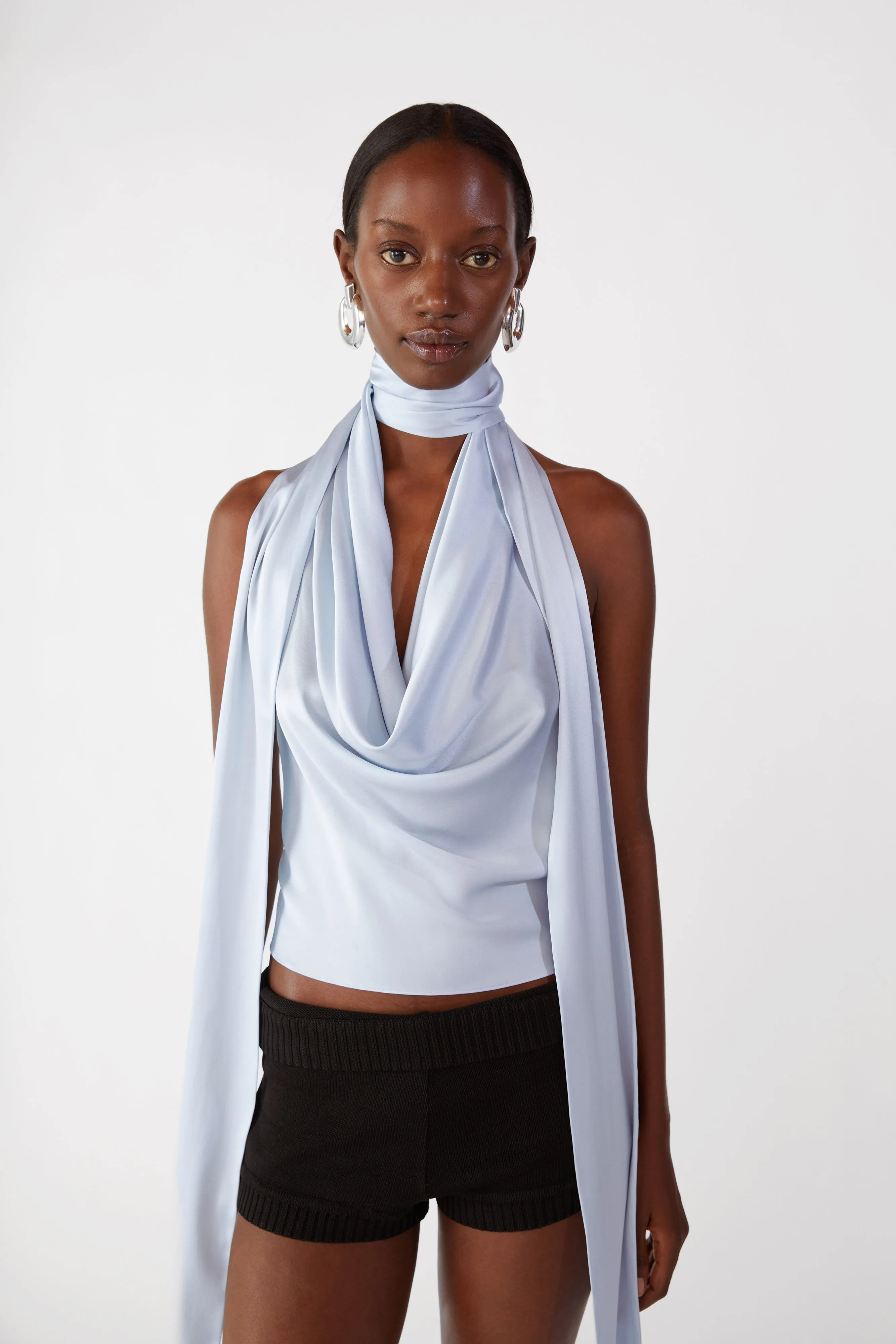 Chic Spirit Functional-Design Cowl Neck Halter Top