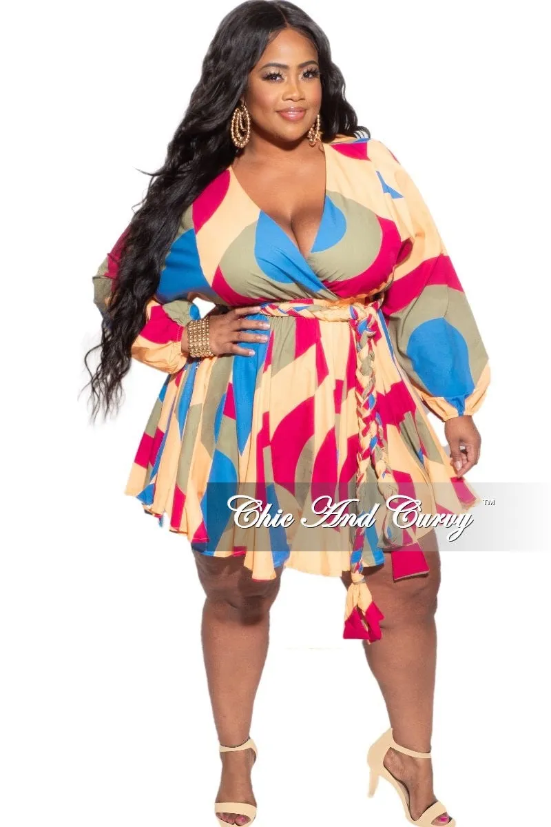 tech fabric Stable Shape Final Sale Plus Size BabyDoll Dress in Mustard, Purple & Olive Print