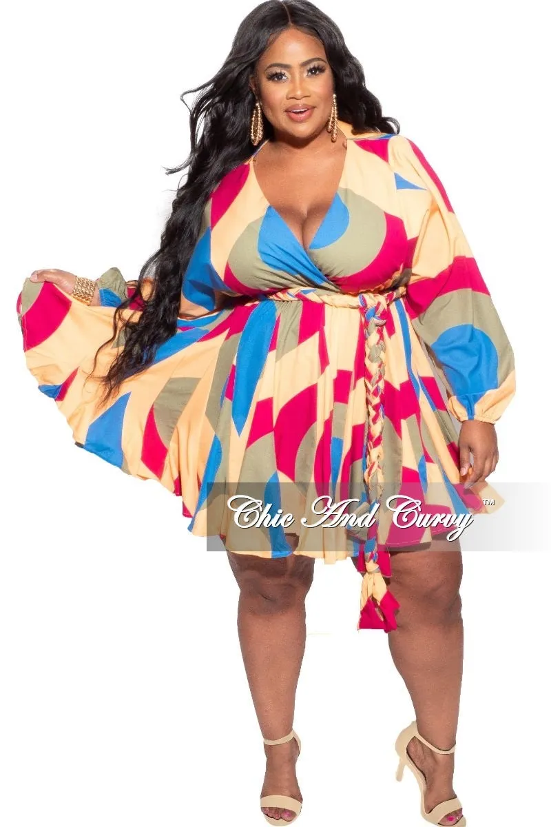 Final Sale Plus Size BabyDoll Dress in Mustard, Purple & Olive Print Chilly Day Layers