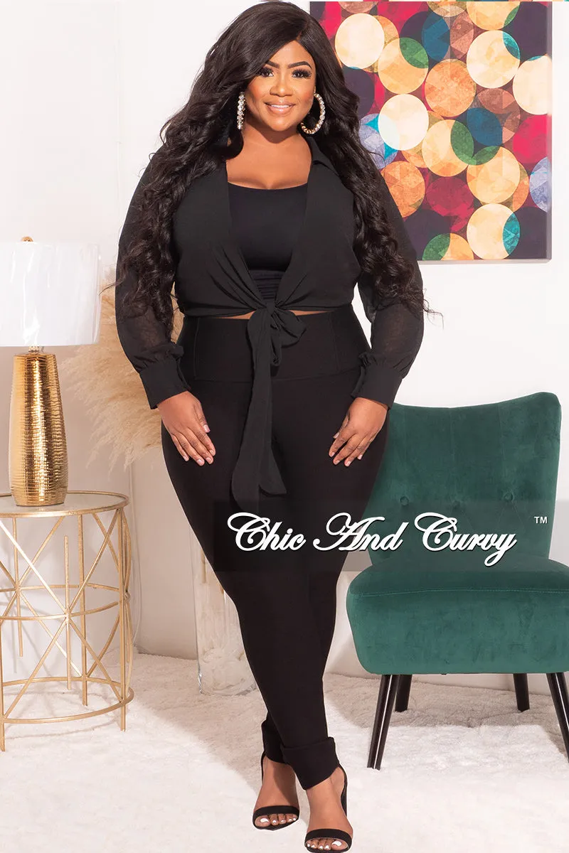 Comfy Look Final Sale Plus Size Cropped Chiffon See-Thru Tie Top in Black