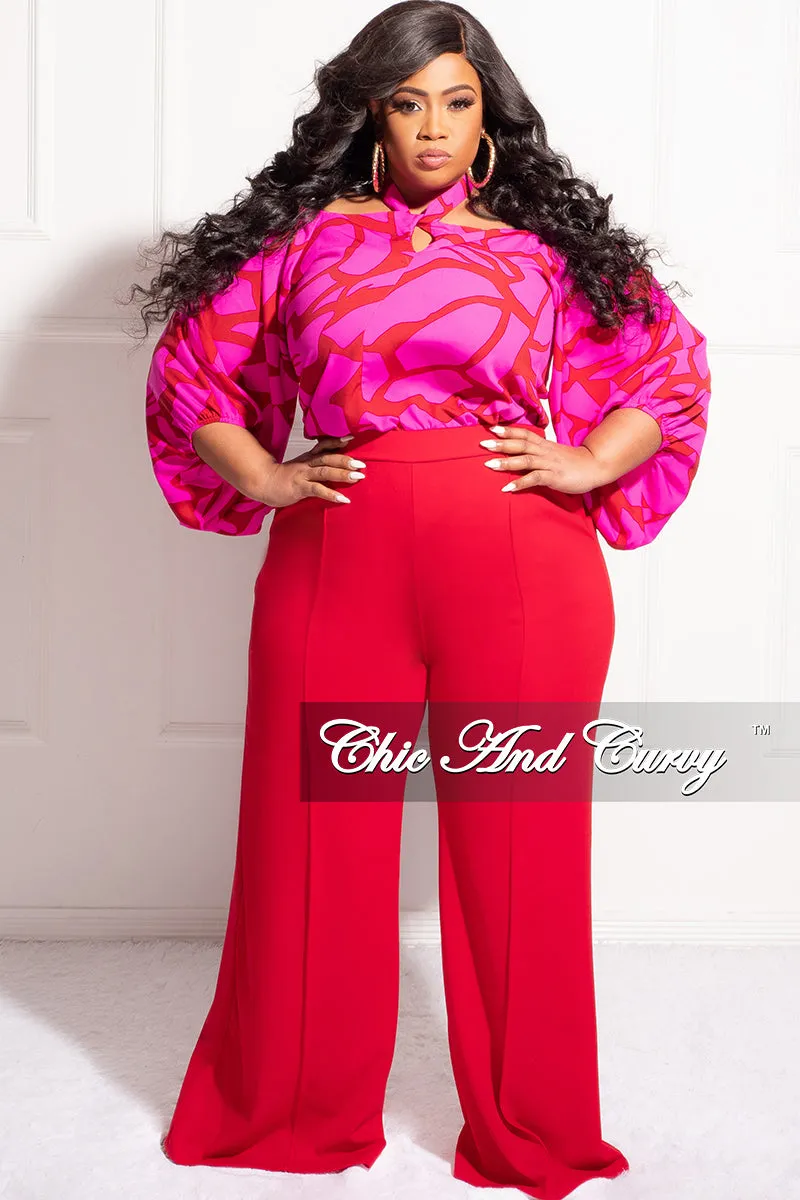 Eco Friendly Dyeing Final Sale Plus Size High-Waist Wide Leg Pants in Red