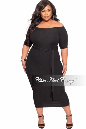 Multi Panel Construction *Final Sale Plus Size Off The Shoulder Ribbed Bodycon Dress