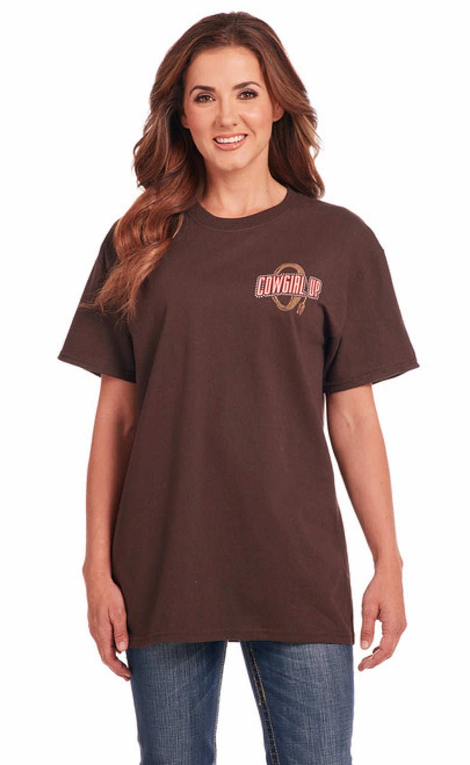 Casual Hangout Roll-Up Sleeve Cowgirl Up Womens Give Me Rodeo Boyfriend Chocolate 100% Cotton S/S T-Shirt