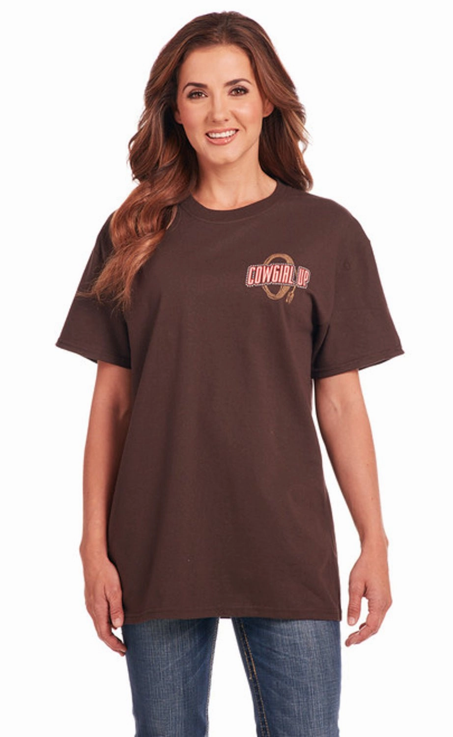 Non-Iron Cowgirl Up Womens Give Me Rodeo Boyfriend Chocolate 100% Cotton S/S T-Shirt