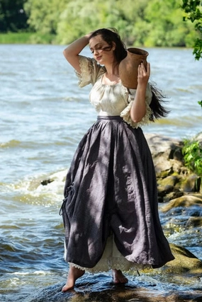 Seasonal Casual Look Thermal Insulation Layer Pearl 15 | Ruffled drawstring linen skirt