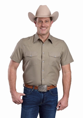Stetson Mens 2768 Soft Oxford Dusty Olive 100% Cotton S/S Shirt checkered pattern Flexible Knit