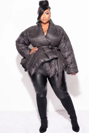 Final Sale Plus Size Belted Puffer Jacket in Black Easy Pack HighWaistSupport