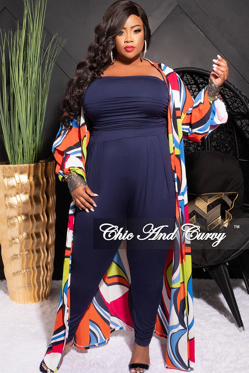 Final Sale Plus Size Sheer Chiffon Duster with Waist Tie and Rhinestone Cuff in Orange Neon Green Royal Blue and White Sporty Function