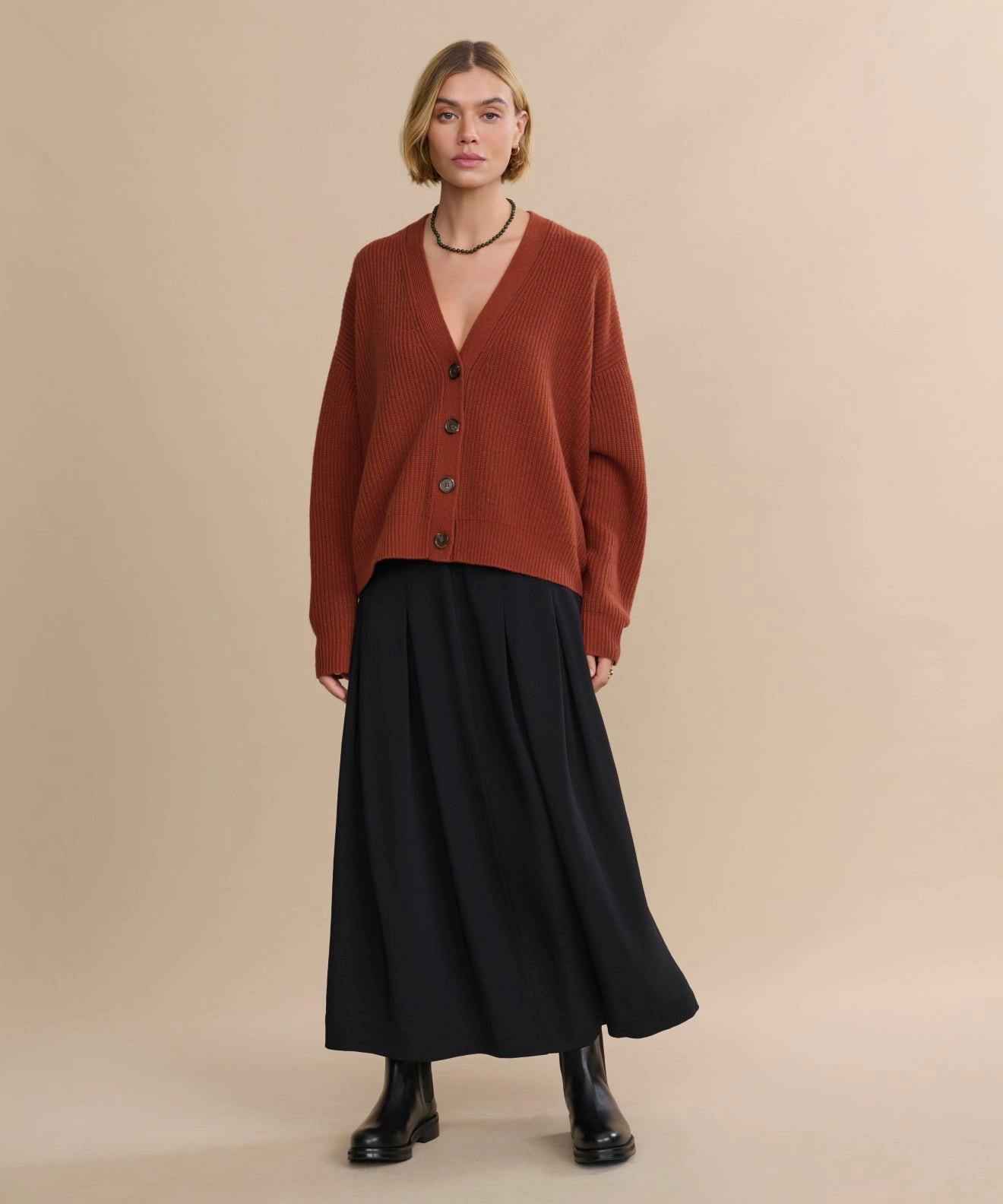 Cropped Cashmere Cocoon Cardigan DenseKnit Fabric