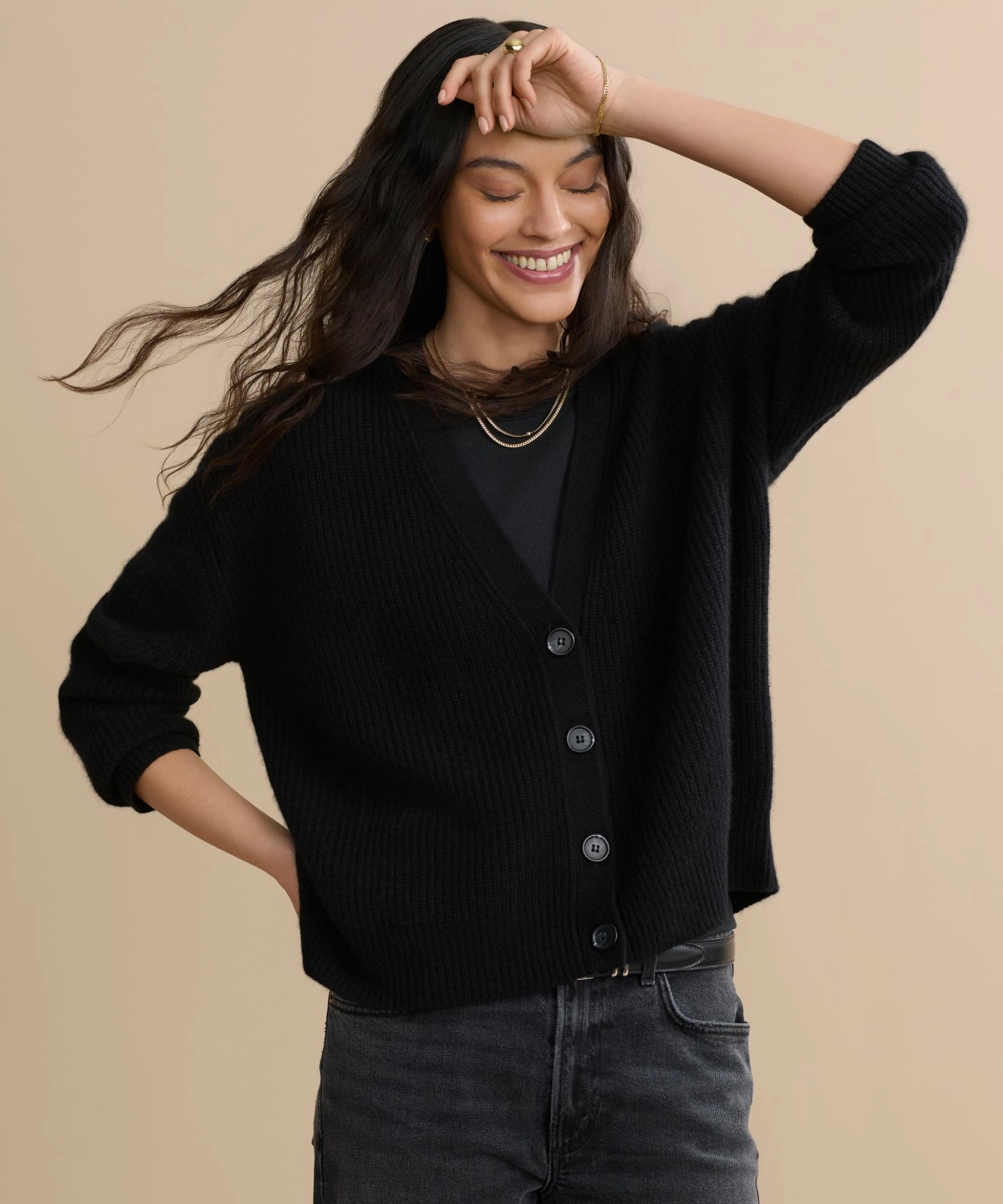 Cropped Cashmere Cocoon Cardigan Gentle Stretch Waistband Timeless Feel